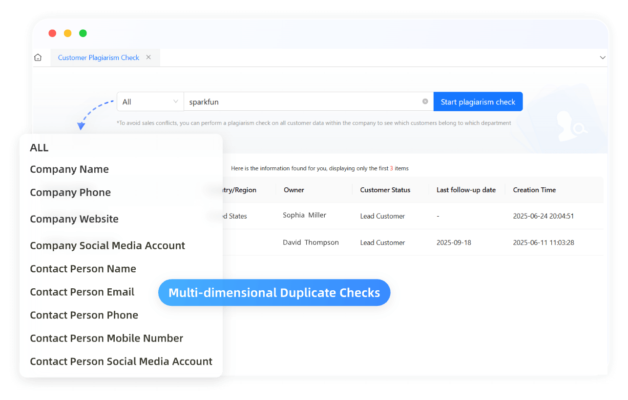 Lead De-duplication Interface